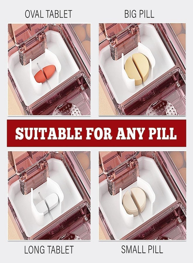 Ncry علبة أقراص Ncry 3 في 1، فاصل أقراص، قاطع أقراص، قاطع أقراص، كسار أقراص، علبة أقراص - وردي، عبوة من قطعة واحدة - Image 3